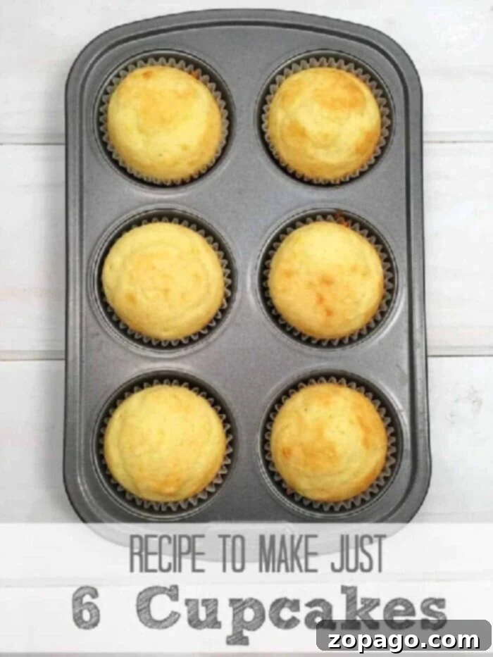 Perfect 6 Cupcakes with Cake Mix, ideal for small gatherings or personal treats. Six beautifully decorated cupcakes made from cake mix, sitting on a countertop, ready to be enjoyed as a small batch treat.