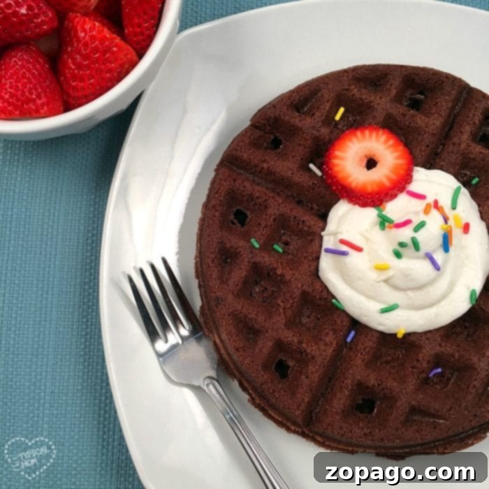 Fudgy Brownie Waffles 6 How to make delicious and easy brownie waffles at home using a simple boxed brownie mix and a waffle iron.