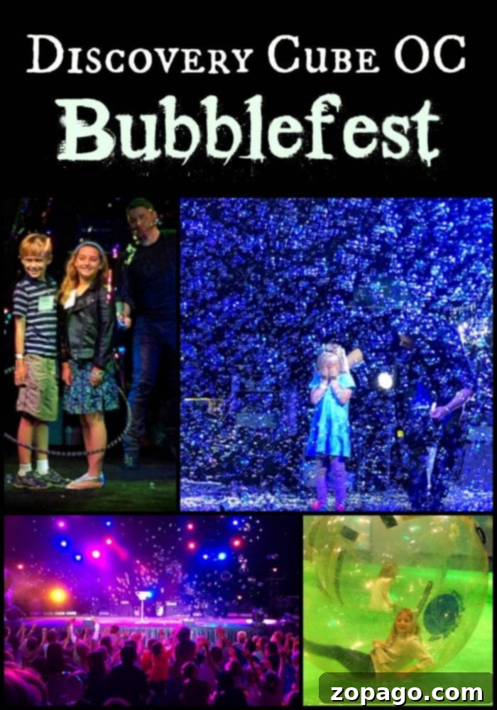Discovery Cube OC Bubblefest: An incredible, immersive experience at this children's museum. Families enjoying the vibrant Discovery Cube OC Bubblefest show in Orange County
