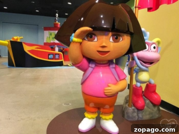Interactive Dora and Diego exhibit for toddlers at Orange County children's museum. Dora the Explorer themed exhibit at Discovery Cube OC for young children