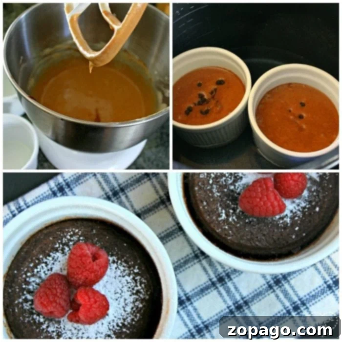Crockpot cake that tastes amazing!! So easy to make these mini chocolate cakes in a slow cooker that are done in just an hour and an ooey gooey texture. #crockpot #cake #dessert #slowcooker An easy crockpot cake recipe, served beautifully in a ramekin.