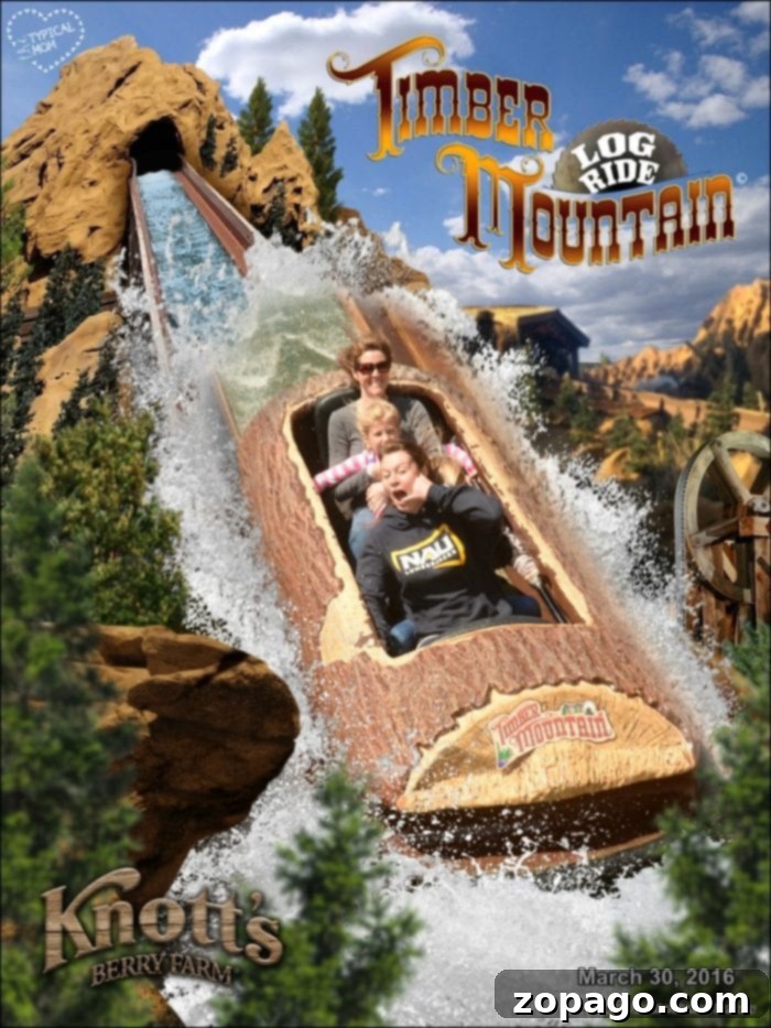 Knott's Berry Farm Photo Memories 3 A thrilling moment captured on the Knott's Berry Farm log ride, showcasing a perfect example of a FunPix photo opportunity.