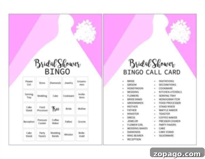 Find more fun with our Bridal Shower Bingo printable card! Bridal Shower Bingo card game for pre-wedding celebrations