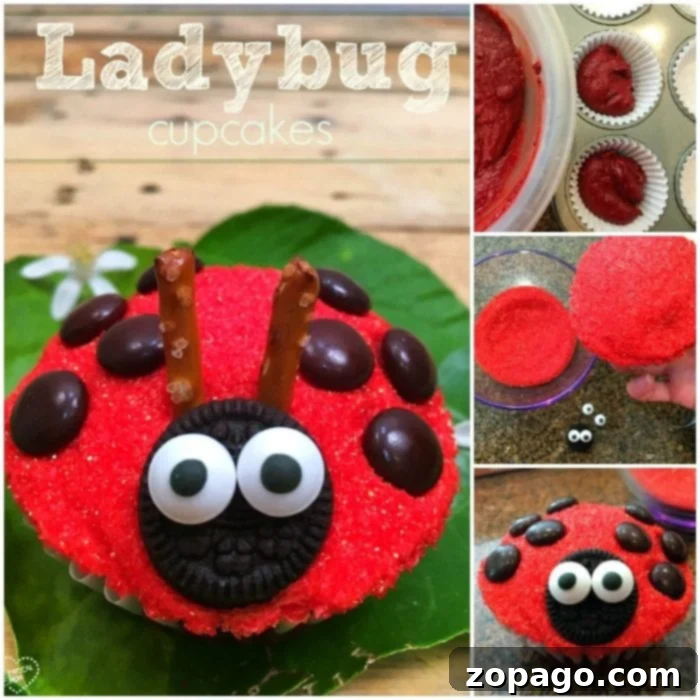 Easy Ladybug Cupcake Decorating Multiple ladybug cupcakes arranged on a plate.