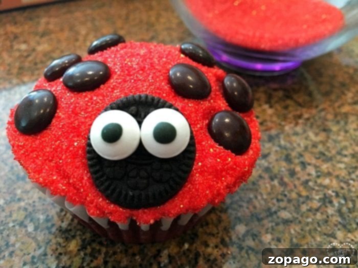Ladybug Cupcakes for Birthday Parties A cluster of beautifully decorated ladybug cupcakes on a table.