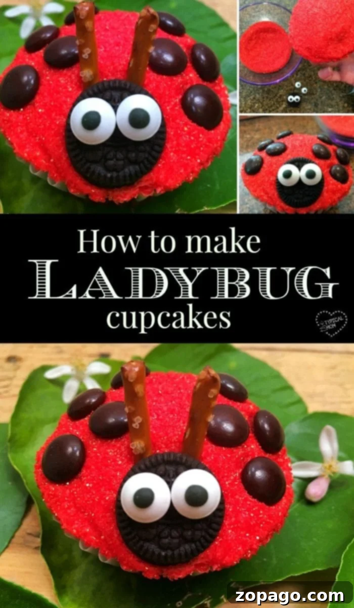Perfect Ladybug Cupcake for Kids Parties Close-up of a finished ladybug cupcake ready for a party.