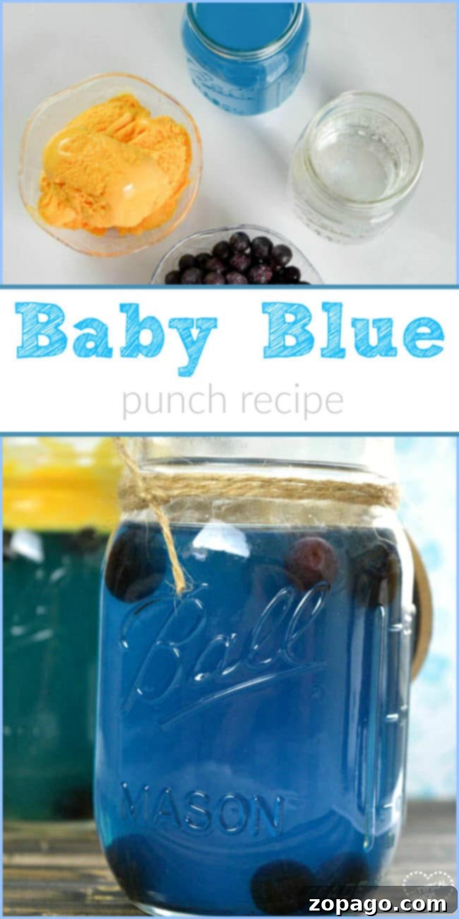Party-Ready Blue Hawaiian Punch: A Refreshing and Eye-Catching Drink Beautifully presented blue Hawaiian punch with sherbet and fruit in mason jars, ready for a party