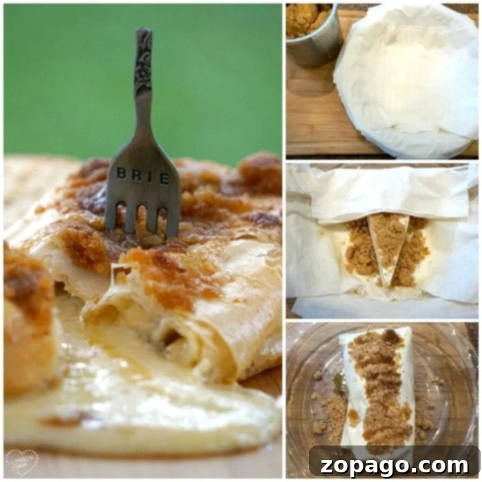 Flaky Baked Brie 3 Delicious Baked Brie with Fig Jam oozing from flaky phyllo dough, ready to be served.