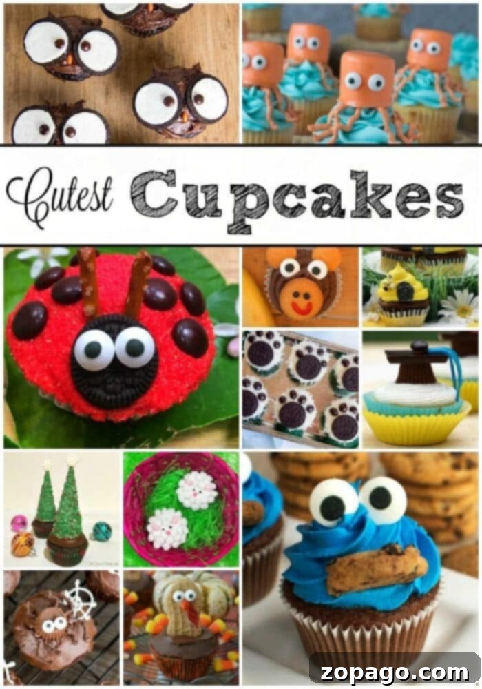 Cute cupcakes for every occasion: From octopus to ladybug, discover the cutest homemade cupcake ideas for birthday parties and family fun. #cutecupcakes #cupcakes #birthdaytreats A vibrant collection of cute cupcakes, featuring various themed decorations perfect for birthdays, holidays, and celebrations. Includes animal, floral, and colorful designs.