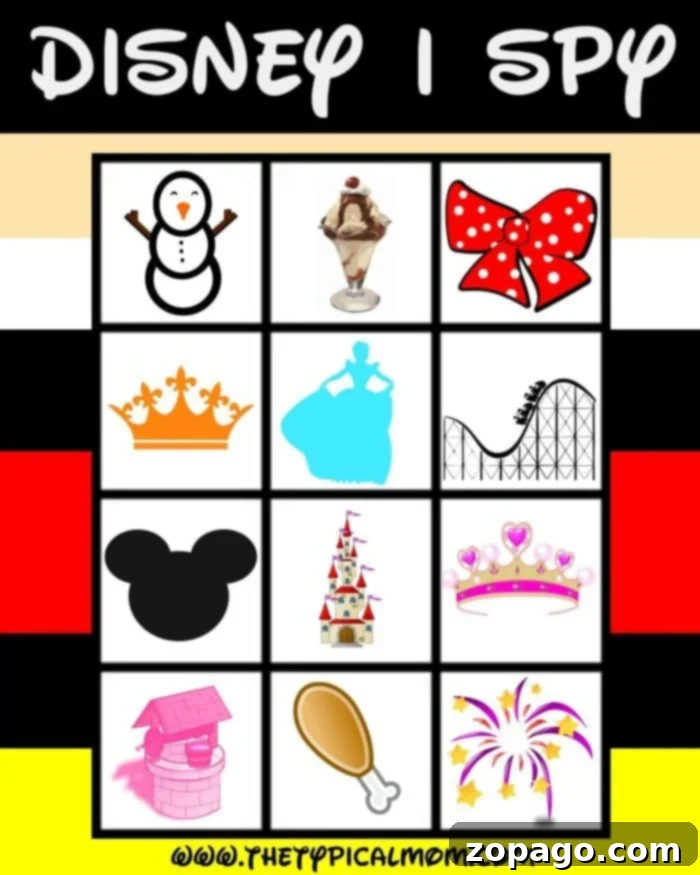 Disney I SPY: The Ultimate Printable Game & Scavenger Hunt for Disneyland Fun Disney I SPY printable game for kids at Disneyland, a fun scavenger hunt for passing time in lines.