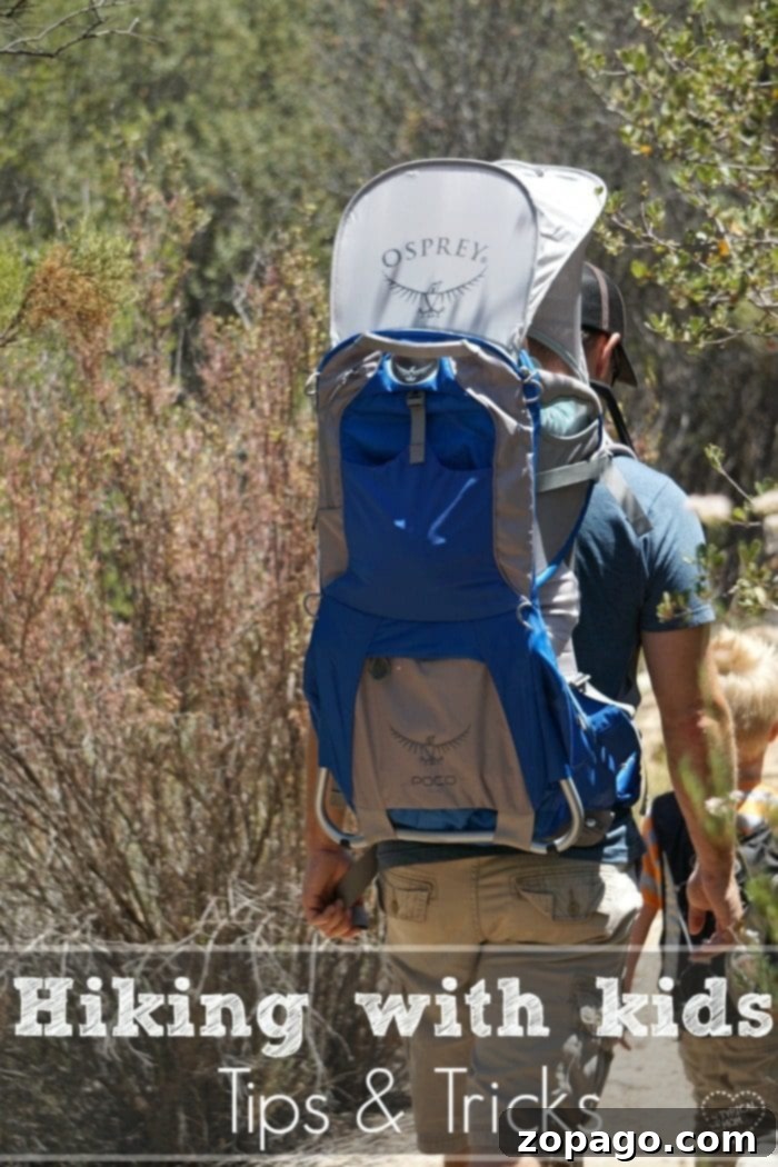Essential tips for a fun and easy hiking experience with kids. What to pack and how to make family hikes enjoyable, perfect for camping or national park trips. Family hiking on a trail, showcasing the joy of hiking with kids
