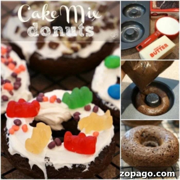 Cake mix donuts are so easy to make using any flavor of boxed cake mix you want! It's an easy baking project with your kids. #cakemix #donuts #doughnuts #dessert #bakingwithkids #dessert #breakfast Freshly baked cake mix donuts cooling on a wire rack, ready for glazing and decoration, showcasing their perfect texture and inviting aroma.