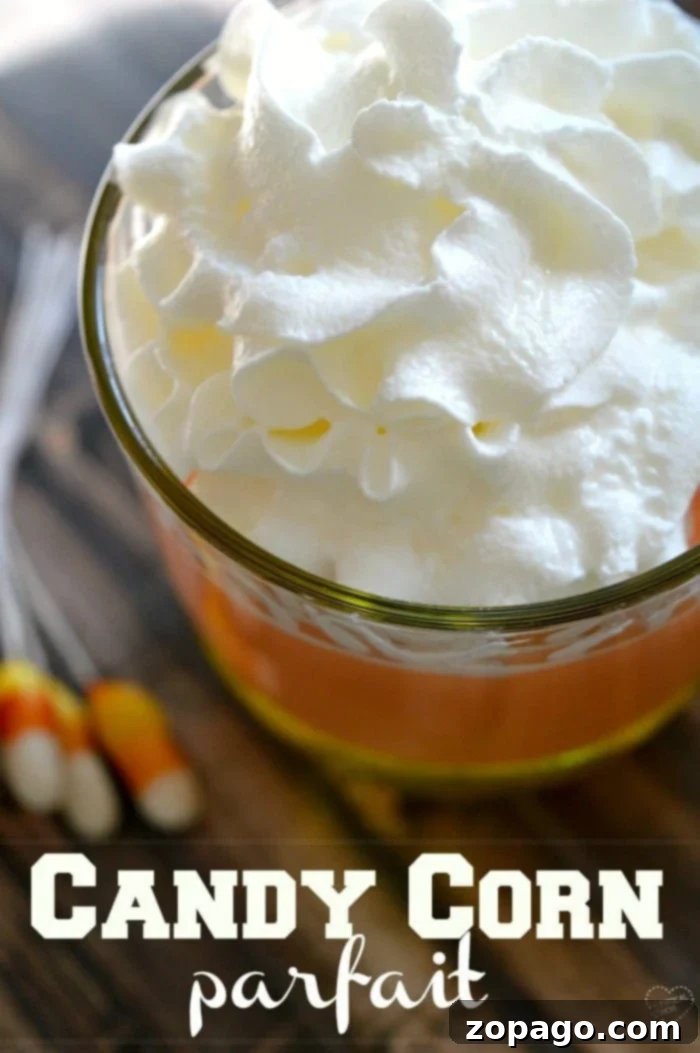 Candy corn parfait layered dessert in a glass