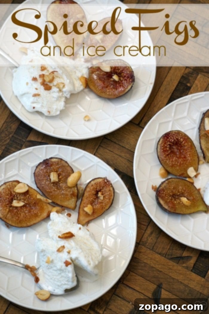 Spiced roasted figs with hazelnuts and vanilla ice cream, is really amazing! If you've never baked fresh figs you've got to try this recipe! Baked figs ready to be served