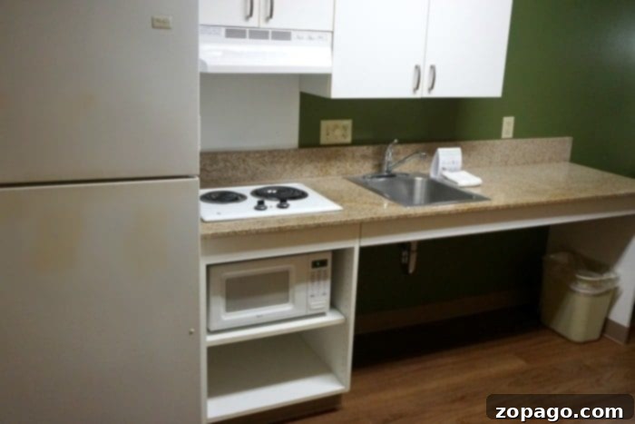 My Honest Extended Stay America Review 4 Extended Stay America breakfast area with microwave and coffee maker