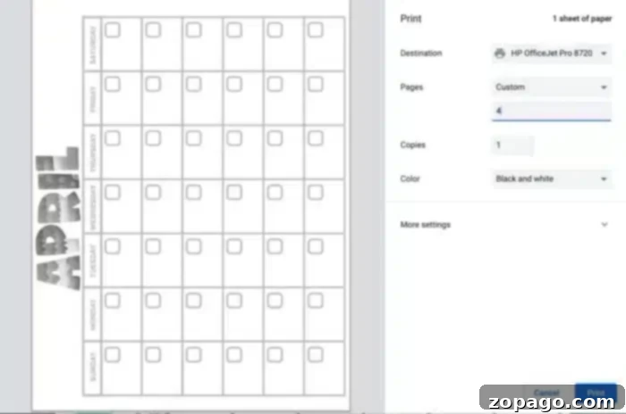 Ready-to-Print Calendar Designs 3 Blank printable calendar page, showing how to select individual months for printing.