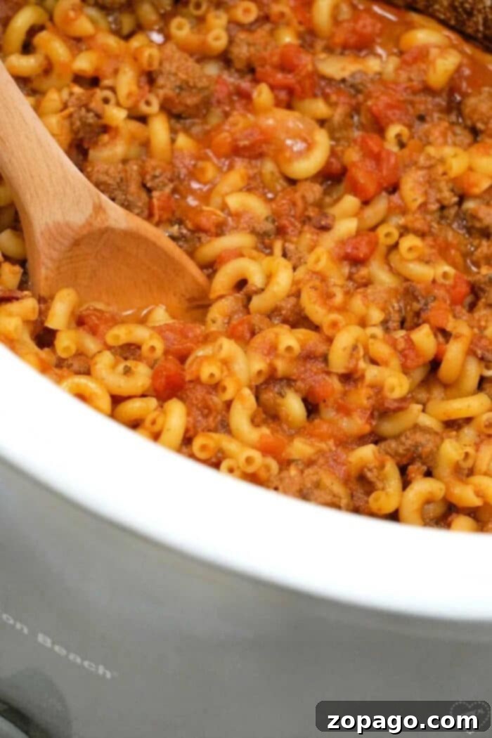 Easy homemade crockpot hamburger helper with macaroni and ground beef