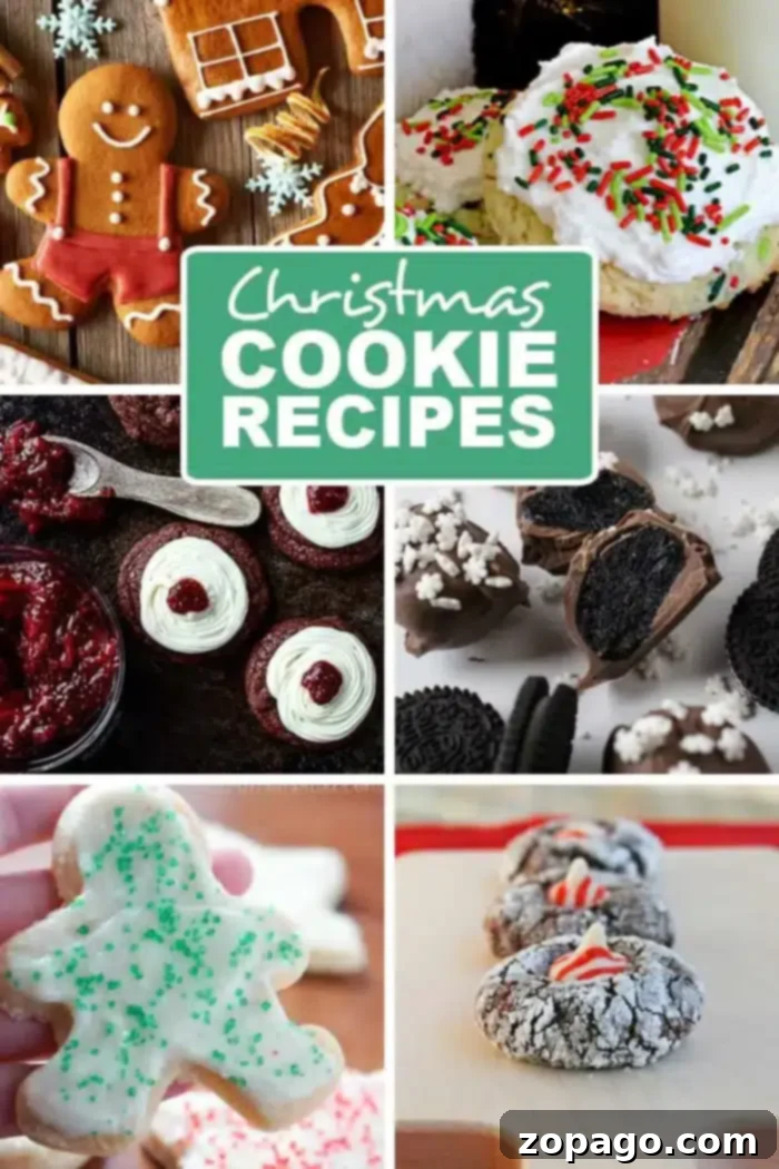 Easy Christmas cookie recipes you will love. From peppermint to gingerbread and everything in between it will keep you busy baking this December! #christmascookies #christmas #cookies #dessert A vibrant collage of various Christmas cookies including decorated gingerbread men, frosted sugar cookies with sprinkles, rich chocolate crinkle cookies, and cheerful chocolate-covered Oreos. The central text highlights 'Easy Christmas Cookie Recipes'.