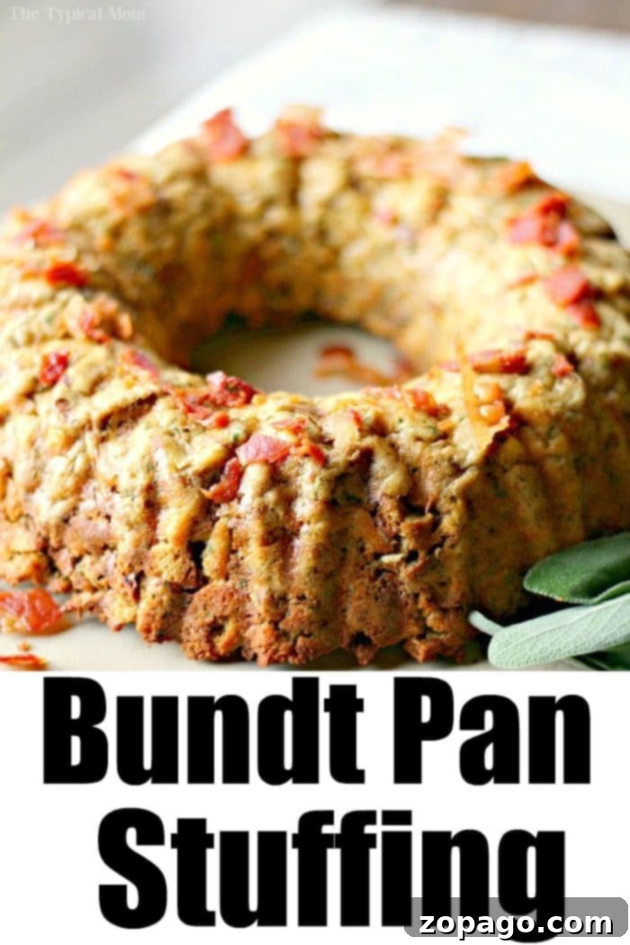 Top Thanksgiving Side Dishes 2 A beautifully presented Bundt pan stuffing, shaped like a decorative ring and elegantly garnished with fresh sprigs of herbs, showcasing an impressive and stylish way to serve a classic Thanksgiving side dish.