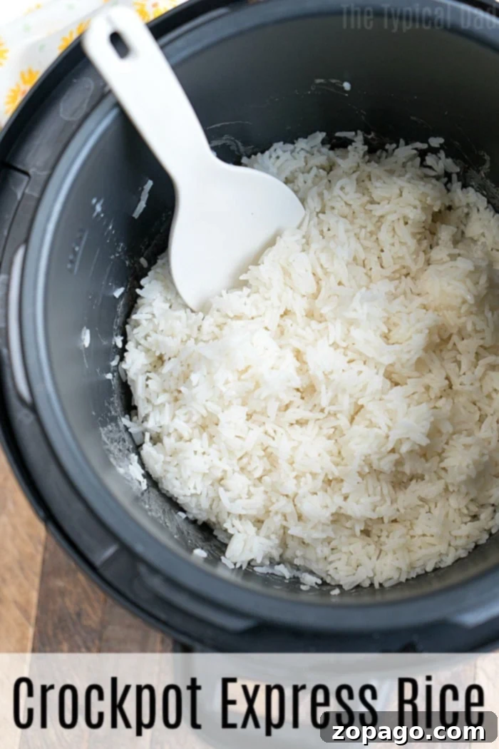 This is how to make fluffy Crockpot Express white rice in your pressure cooker. Just 2 ingredients, 1 button, and it's the perfect side dish with any meal. #crockpotexpress #white #rice #sidedish #crockpotexpressrecipes Crockpot Express White Rice