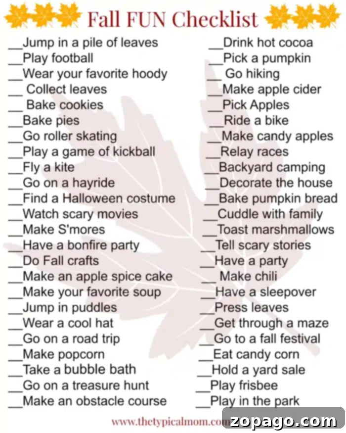 50 FUN Fall activities checklist, most of which are totally free to do and a great list to have during the holidays! Love free printables! #freeprintables #kidsactivities Families enjoying a fall bucket list with various activities like pumpkin carving, apple picking, and leaf piles