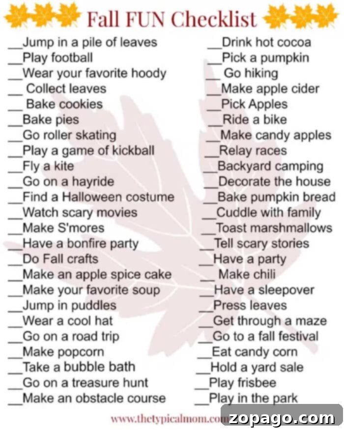 Fall Fun: Your Ultimate Activity List 5 Fall Activities Bucket List printable checklist for families