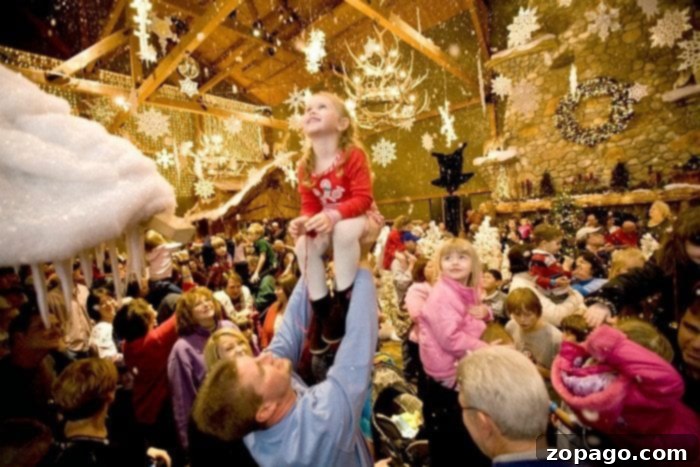 Great Wolf Lodge Southern California Howloween Bash 8 Grand lobby with indoor snow showers during Great Wolf Lodge Snowland