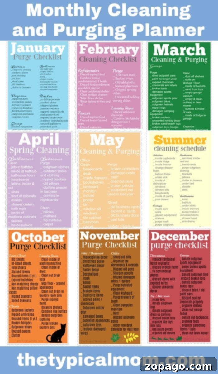 Monthly Cleaning Schedule for consistent home organization
