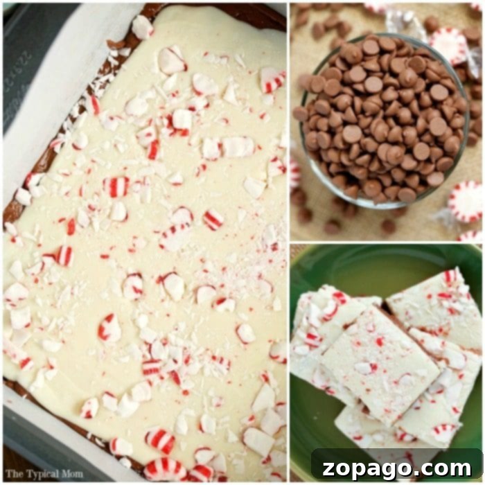 Decadent Microwave Peppermint Fudge Layers: A Holiday Treat Close-up of a beautifully layered microwave peppermint fudge bar, showing the semi-sweet and white chocolate layers with crushed peppermint candy.