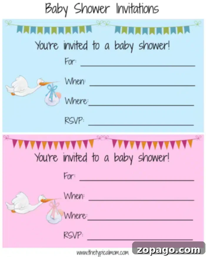 Free baby shower invitations for a boy or girl, offering diverse designs. Collection of free baby shower invitation templates ready for download and print.