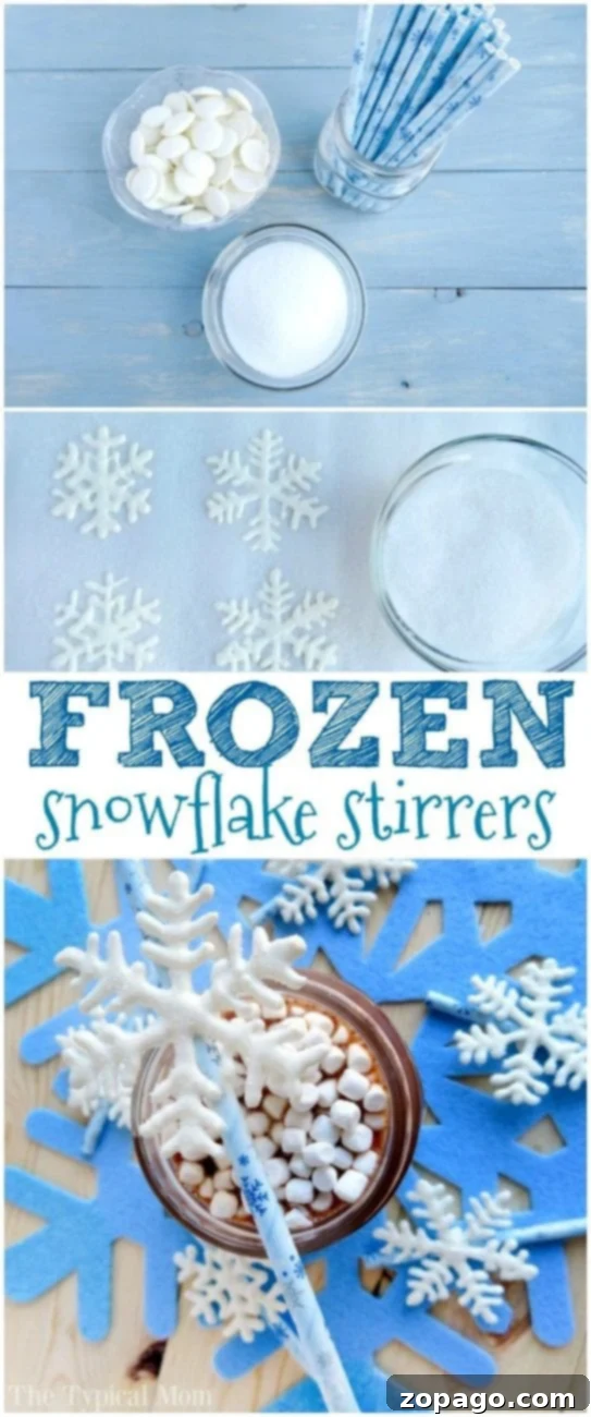 Elevate Your Hot Chocolate with DIY Snowflake Stirrers 4 Close-up of a homemade chocolate snowflake stirrer, perfect for hot cocoa at Christmas or as a party favor for a Frozen theme.