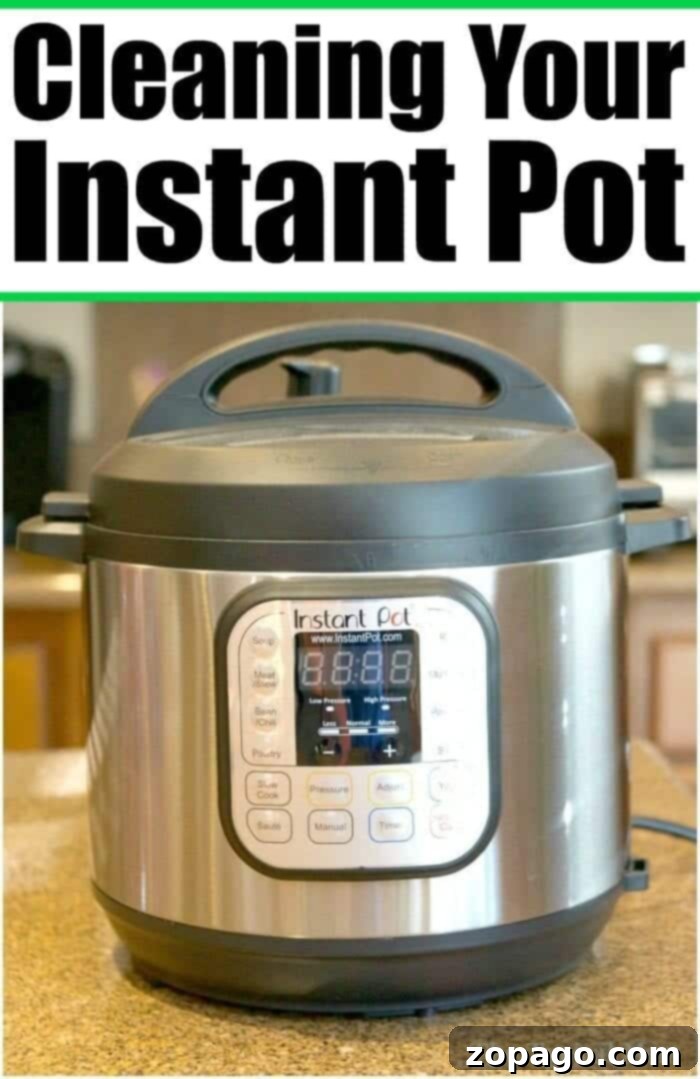 How to clean your Instant Pot on the inside and outside. What to do when your pressure cooker stinks, how to scrape stuck on food off the pot and how to clean around the steam valve and the small areas around the rim too. Tips and tricks for cleaning your pressure cooker are here. A pristine Instant Pot pressure cooker on a kitchen counter, ready to be cleaned and maintained. Learn how to effectively clean your Instant Pot inside and out.