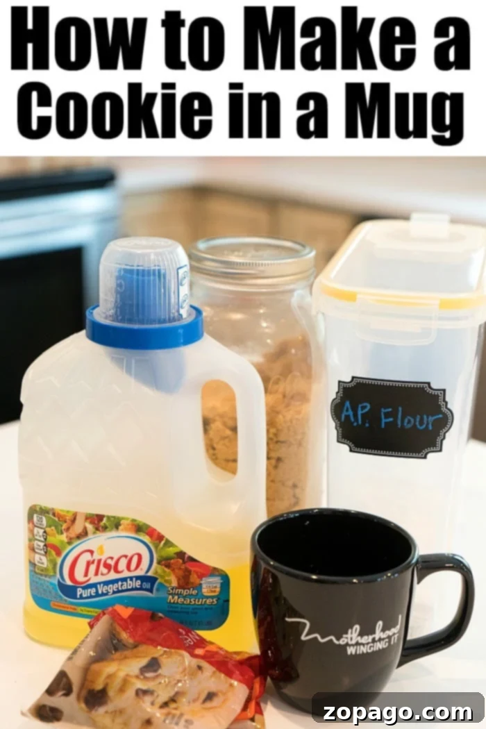 Chocolate chip cookie in a mug: The ultimate 1-minute microwave dessert for one. No sharing required for this easy, best-ever sweet treat! #chocolatechip #chocolate #cookie #mug #dessert #microwave #one #minute #easy #best Delicious chocolate chip cookie in a mug, cooked to perfection in just one minute in the microwave. The ideal individual dessert.