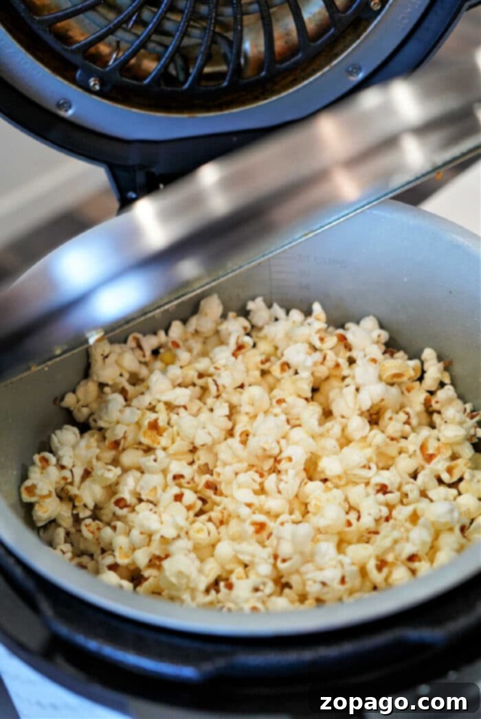 Ninja Foodi Popcorn freshly popped in the pot, ready for serving.