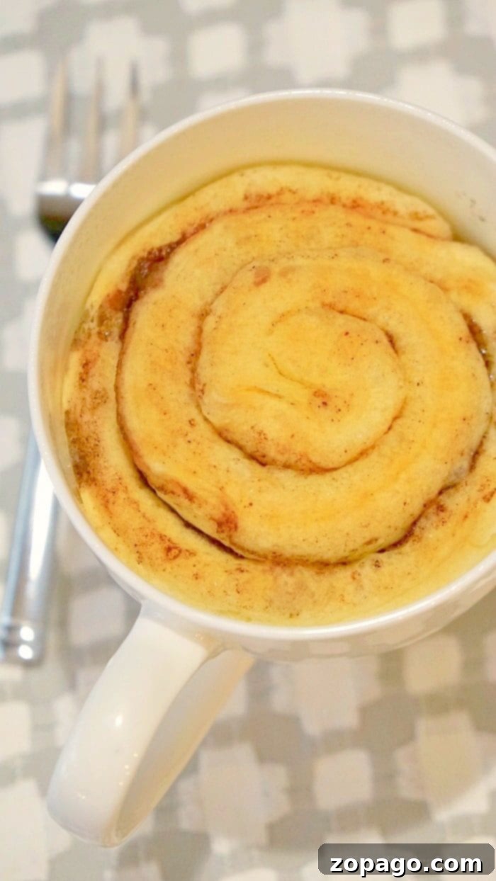 Mug Cinnamon Roll 4 Three refrigerated cinnamon rolls in an open package, ready for preparation.
