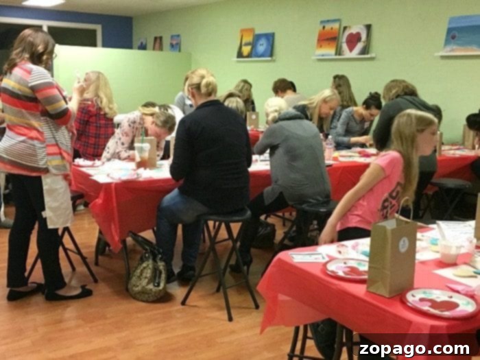 Experience the best cookie decorating class in Temecula, Orange County, and San Diego. Sweet Missy's, SweetArt Cookie Co., and The Tilted Cake offer engaging classes for all ages and skill levels. Friends enjoying a creative paint and sip cookie decorating class in Temecula