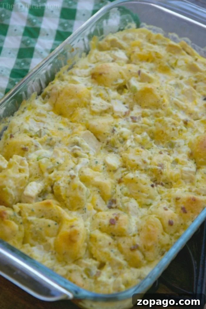 Easy chicken bacon ranch bake casserole that's packed with flavor and simple to throw together. Using refrigerated biscuits and chicken it's really yummy. Delicious chicken bacon ranch bake casserole, golden brown and bubbly from the oven, ready to serve.
