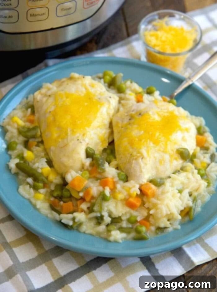 This incredibly easy pressure cooker chicken and rice casserole recipe delivers perfectly cooked chicken, rice, and vegetables, making it a beloved family meal. pressure-cooker-chicken-and-rice