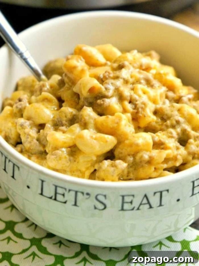 Easy Instant Pot Cheeseburger Macaroni 6 instant pot cheeseburger cheeseburger helper, showcasing the full Instant Pot with the finished dish inside.
