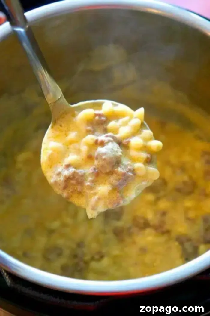 This Instant Pot cheeseburger macaroni recipe will take you back to your childhood! Just 10 minutes in your pressure cooker makes this cheesy goulash hamburger helper style pasta dinner that your whole family will love. It's one of our favorite Instant Pot ground beef recipes. ninja foodi cheeseburger macaroni, a hearty pasta dish cooked in an Instant Pot.