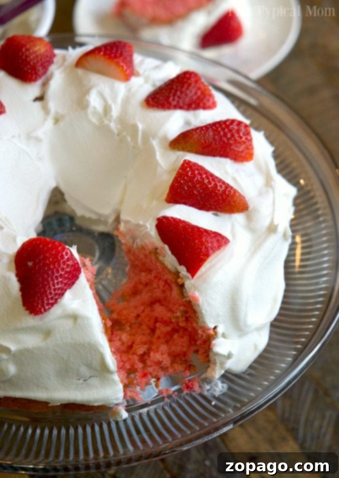 This 2-ingredient strawberry cake with soda pop is an amazing and easy-to-make dessert. It's egg-free, super moist, and lower in calories, making it a delicious choice for any occasion. Some call it soda pop cake or a throw-together dump dessert, but everyone raves about it! #strawberrycake #bundtcake #sodacake #skinny #eggfree #cake #dessert 2 ingredient strawberry cake 3