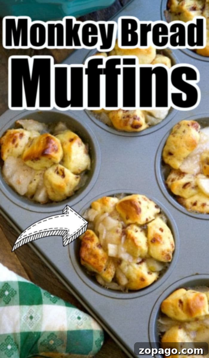 A serving of golden-brown monkey bread muffins, showcasing their pull-apart texture and sweet glaze.