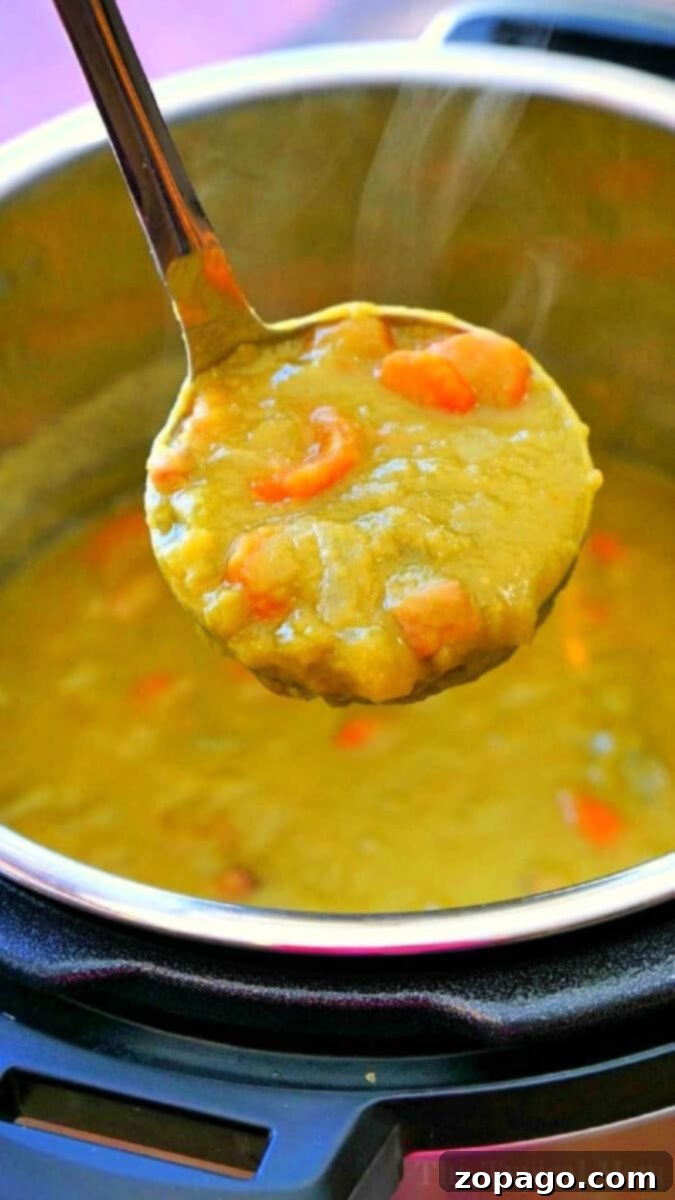 Hearty Instant Pot Split Pea Soup with Ham Hearty Instant Pot Split Pea Soup with Ham served in a bowl