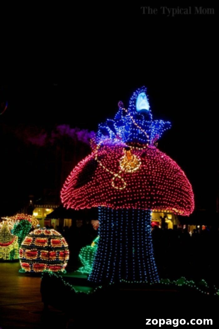 Iconic Snail Float: A Childhood Memory Reimagined Close-up of the whimsical Snail float from the Disneyland Electrical Parade, adorned with thousands of colorful lights.