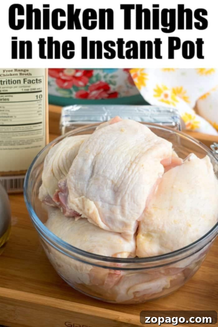 Instant Pot spicy teriyaki chicken thighs: Moist chicken with sweet and spicy homemade teriyaki sauce, ready in under 15 minutes! #instantpot #pressurecooker #teriyaki #chicken #thighs #spicy #healthy #instantpotrecipes #thetypicalmom Raw bone-in chicken thighs, ready for cooking in the Instant Pot.