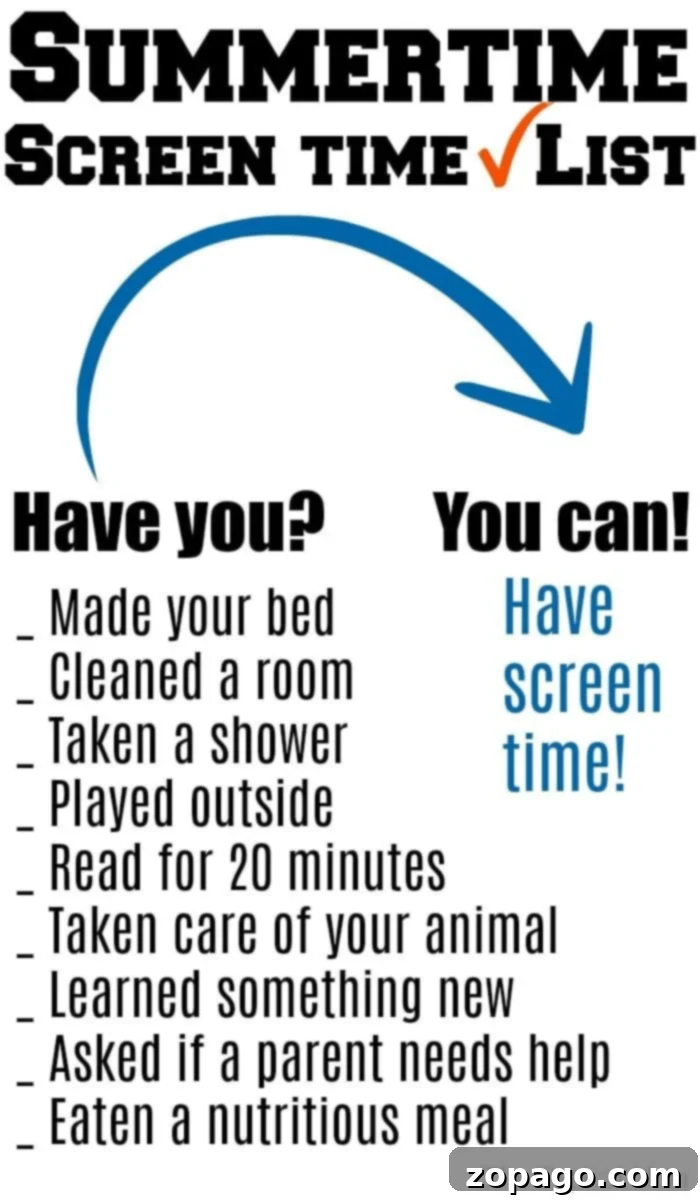 Epic Summer Fun On A Shoestring Budget 7 A screen time printable designed to help families manage and balance screen usage during summer.