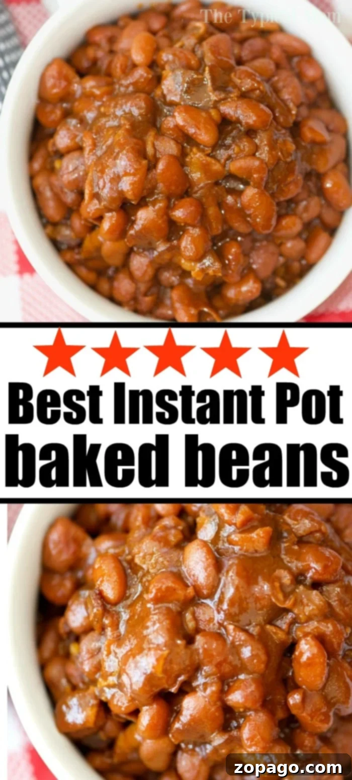 5 Star Instant Pot baked beans recipe! #instantpot #bakedbeans #best #pressurecooker #ninjafoodi #thetypicalmom #instantpotrecipes The best Instant Pot baked beans with a rich, thick sauce.