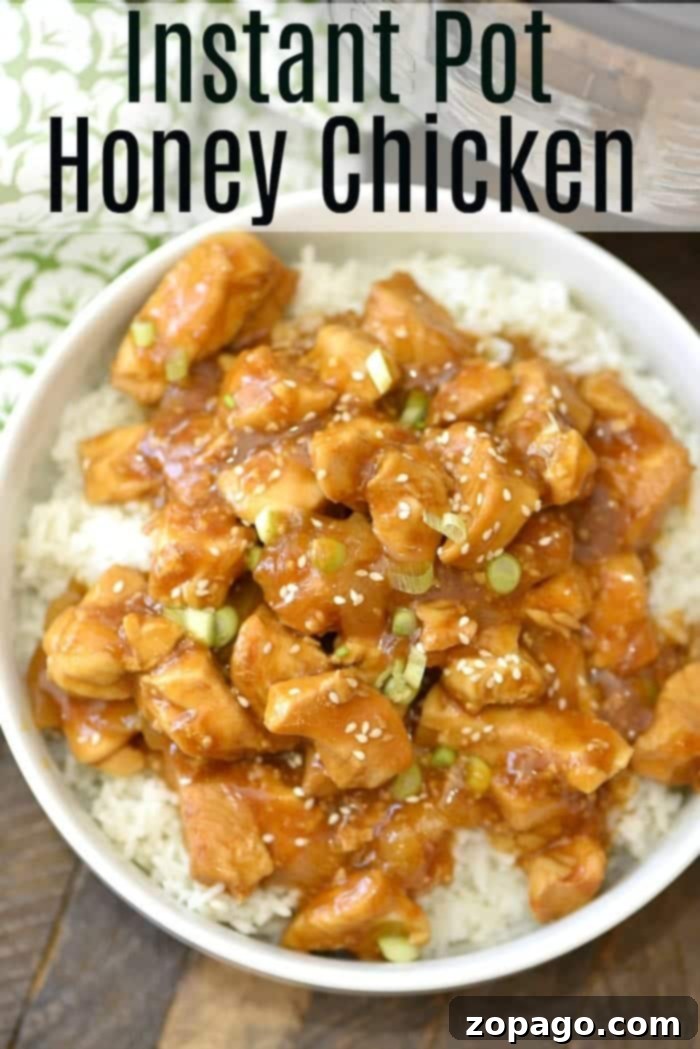 Delicious Instant Pot Honey Chicken: A Sweet & Spicy Family Favorite Plated Instant Pot Honey Chicken, emphasizing its moist texture and rich sauce.