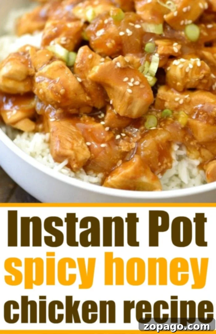 Instant Pot Honey Chicken with a Spicy Kick A serving of spicy honey instant pot chicken.