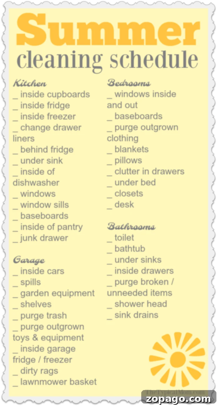 Download your free Printable Summer house cleaning checklist to stay organized! Printable Summer House Cleaning Checklist to keep your home organized and sparkling for the season
